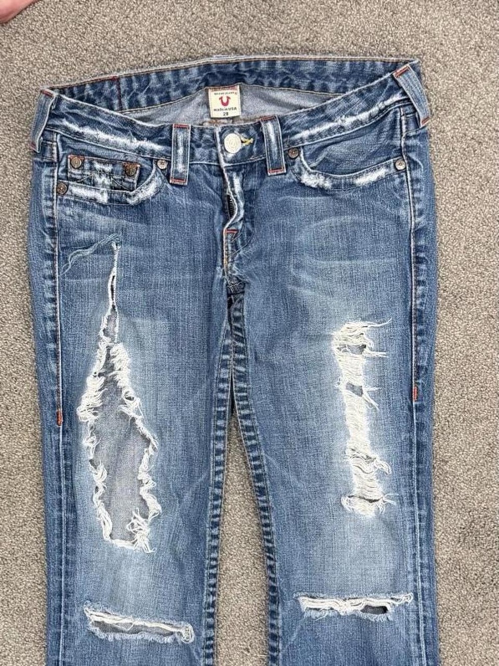 True Religion Women's Distressed Light Blue Boyfriend Jeans